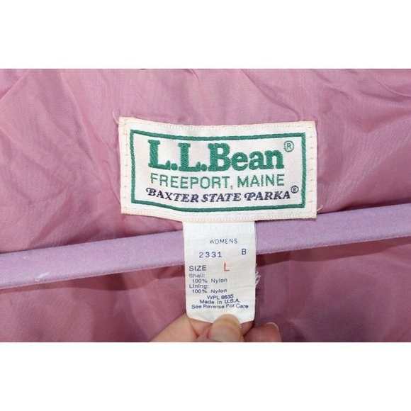 Vintage LL Bean Pink Nylon Lined Hooded Snaps Button Jacket Size L - Picture 7 of 9